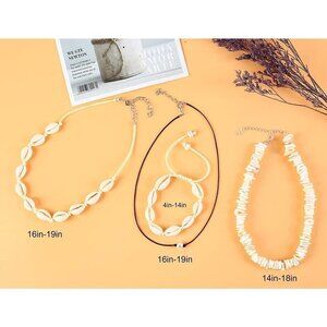 Shell Necklace Choker, Natural Puka Shell Necklace Bracelet 4 Pieces set